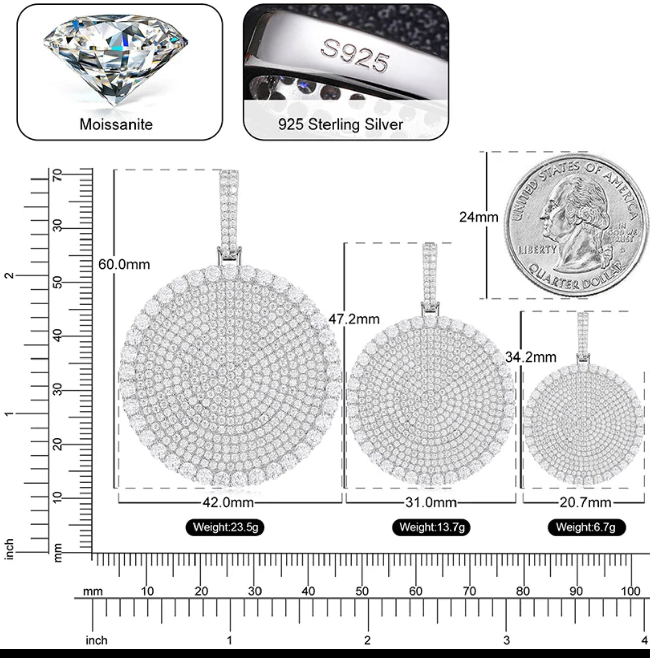 VVS1 Moissanite Round Circular pendant